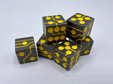 Load image into Gallery viewer, Yellow &amp; Gunmetal | Metal Circuit Dice | 6-Piece Set
