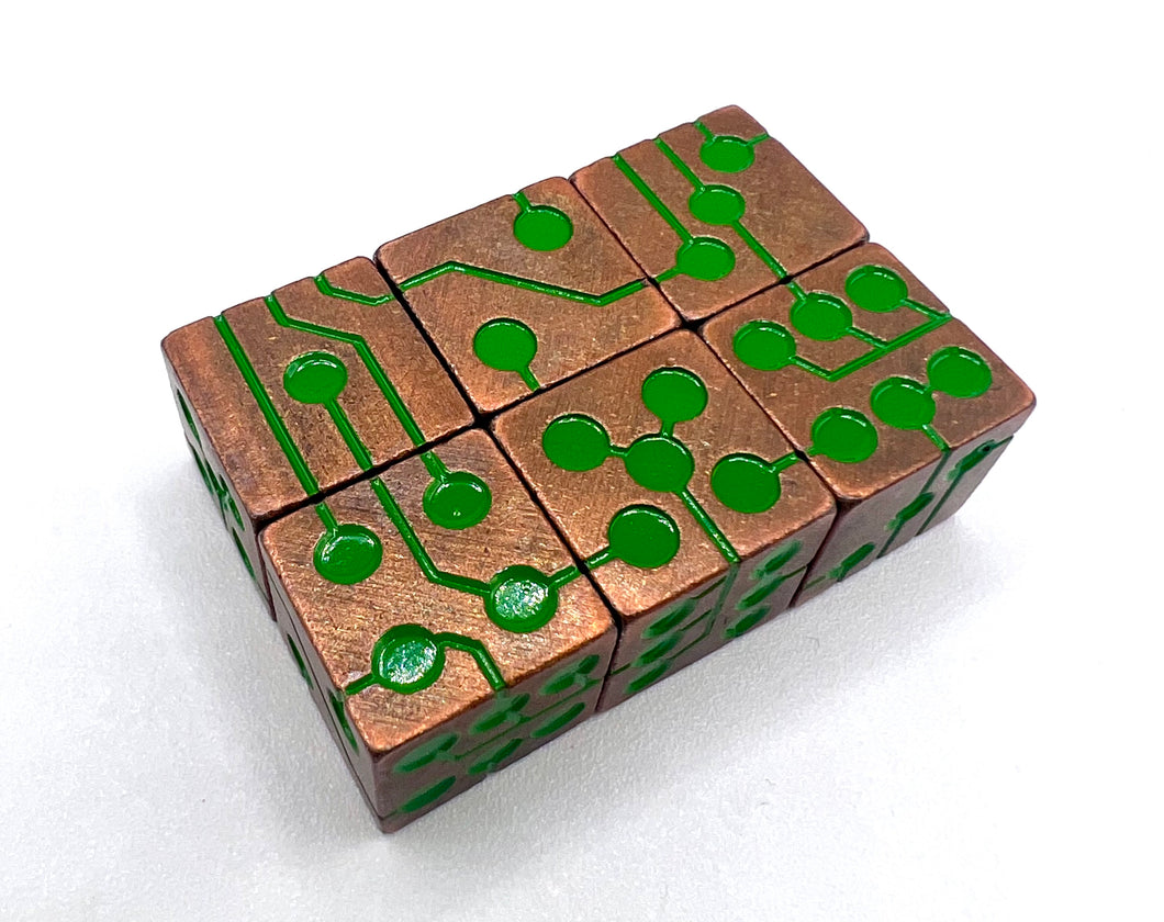 Green &  Copper | Metal Circuit Dice | 6-Piece Set