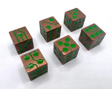 Load image into Gallery viewer, Green &amp;  Copper | Metal Circuit Dice | 6-Piece Set
