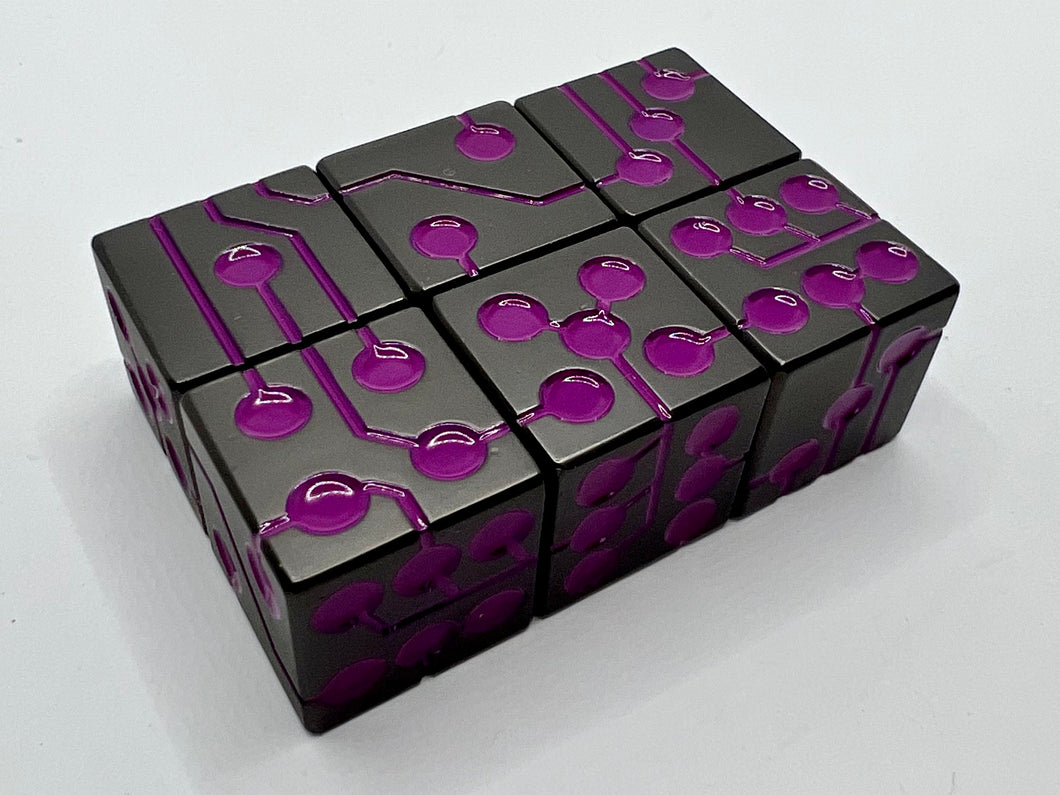 Purple &  Gunmetal | Metal Circuit Dice | 6-Piece Set